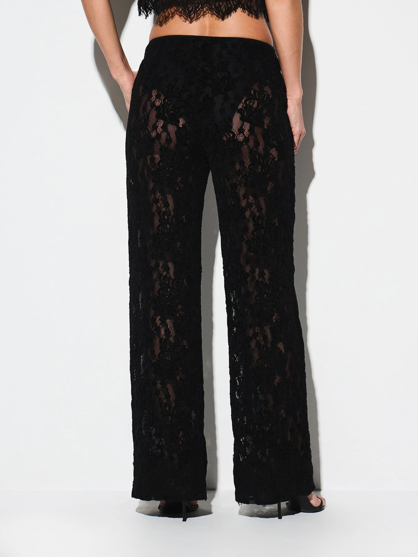 KIZN Black Lace Straight Leg Palazzo Pants