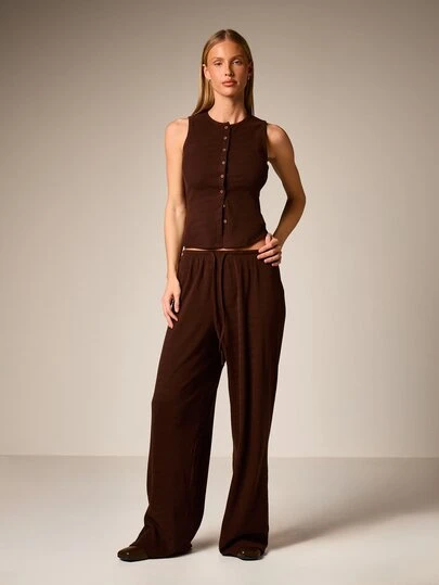 Sleeveless Button Tank With Wide Leg Pants Set