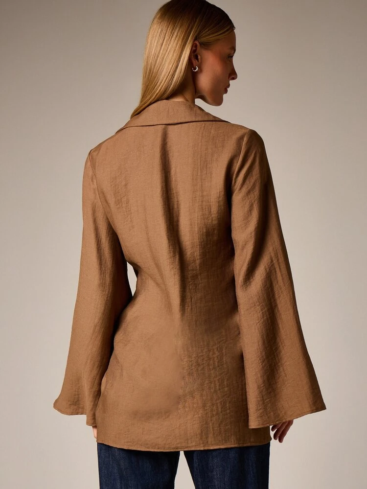 Tie Front Long Sleeve Cover Up Dress