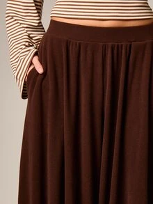 AiiRZ Ribbed High Waist Balloon Leg Trousers - Brown - View 4