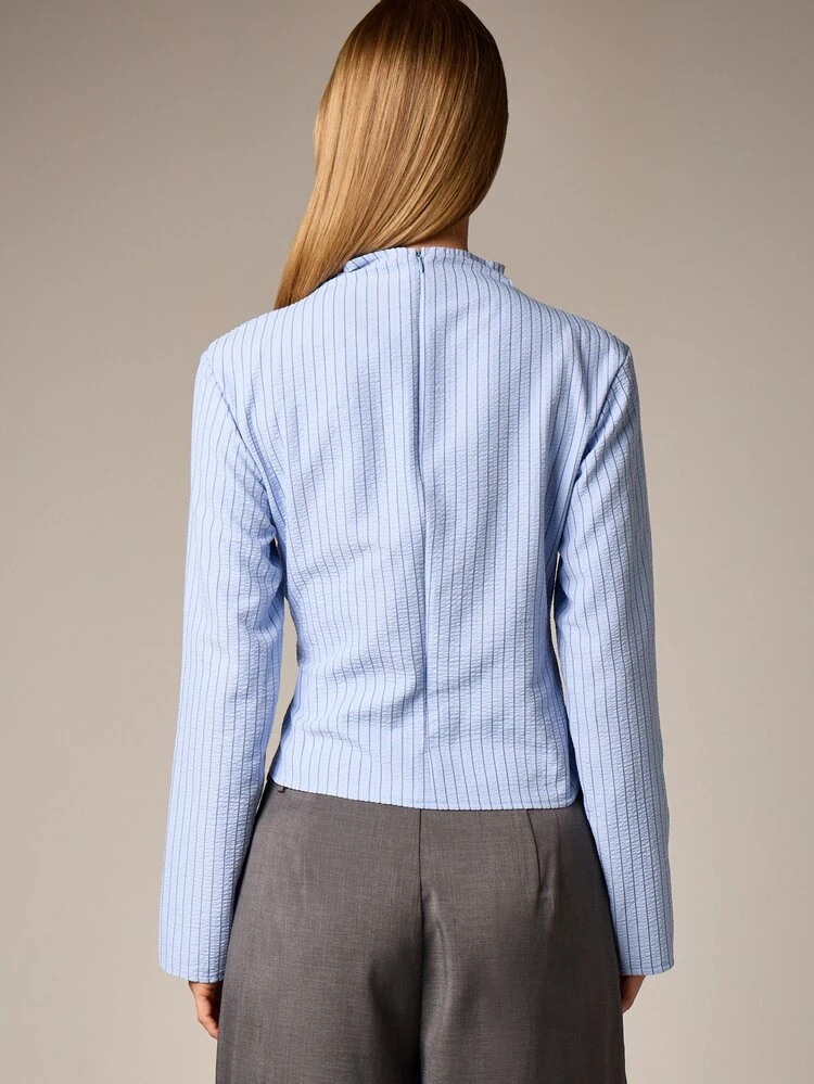 Ribbed Mock Neck Blouse With Ruched Detail