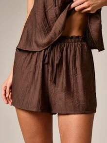 AiiRZ Camisole Top With Wide Leg Pyjama Short Set - Brown - View 5