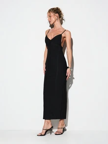 KIZN Elegant Sleeveless V-Neck Bandage Bodycon Midi Dress With Spaghetti Straps Perfect For Evening Party And Night - Black - View 4