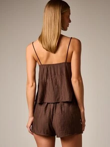 AiiRZ Camisole Top With Wide Leg Pyjama Short Set - Brown - View 2