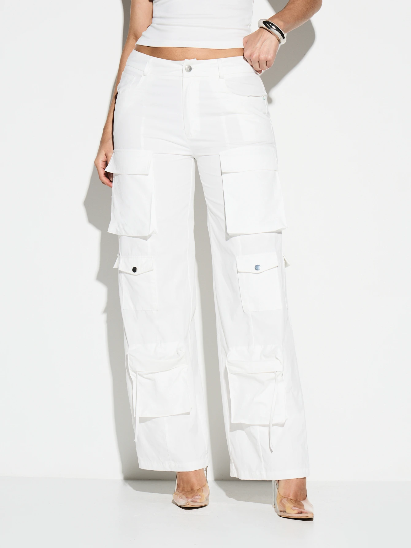 KIZN High Waisted Wide Leg Cargo Pants With Oversized Pockets