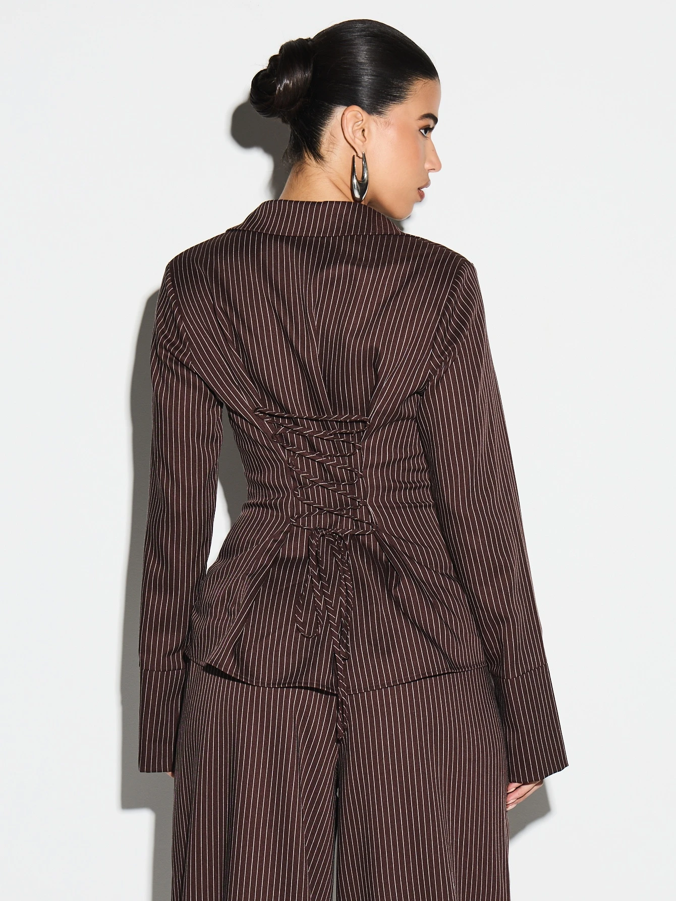 KIZN Pinstripe Shirt With Lace Up Back