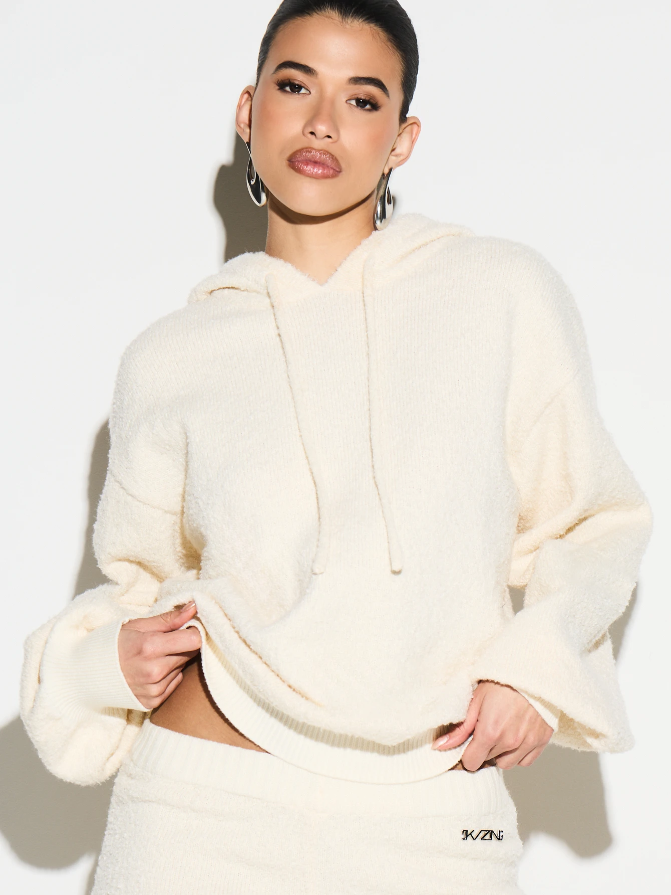 KIZN Boucle Knit Hooded Pullover Sweater