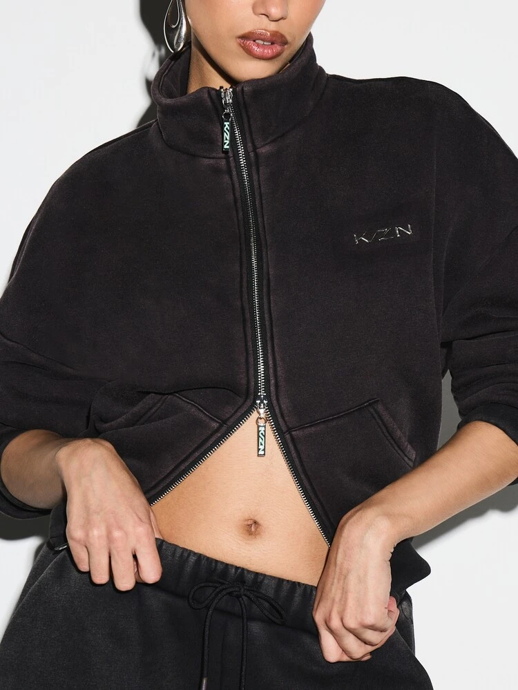 KIZN Moletom com Zíper Completo Forrado de Fleece com Gola Levantada e Bolso Central para Conforto Casual no Inverno