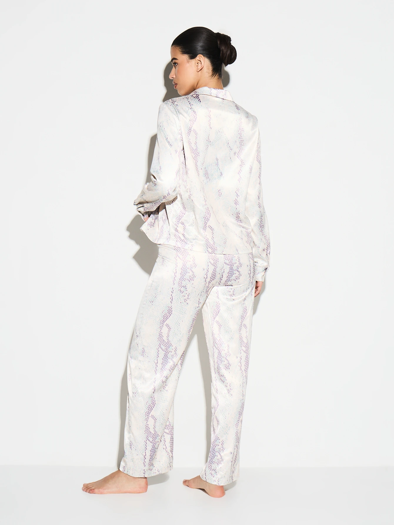 KIZN Snake Print Satin Button Front Pyjama Set