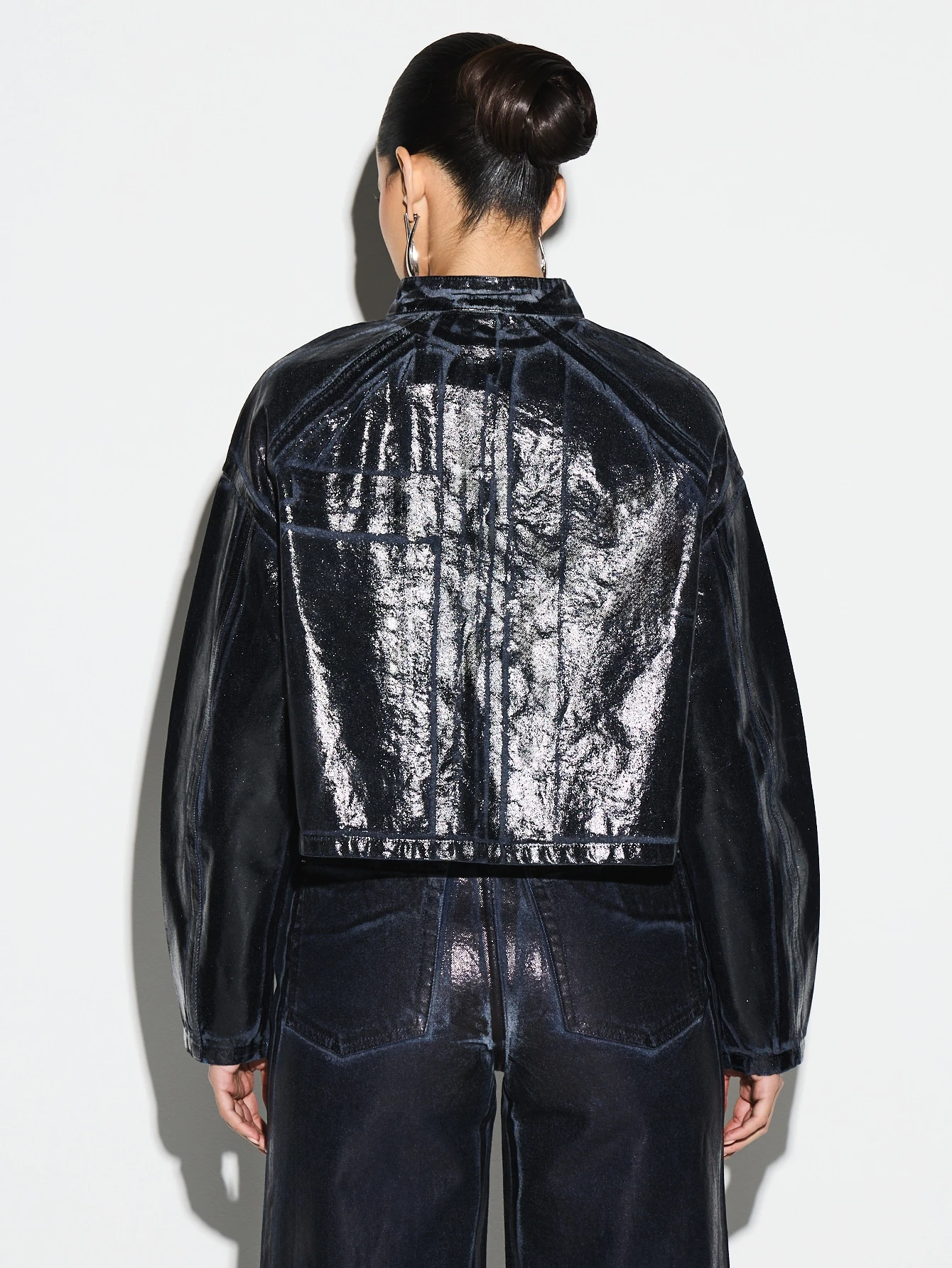KIZN Coated Denim Biker Jacket With Glossy Finish