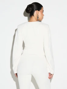 KIZN Top court à manches longues avec col rond et silhouette structurée, doublé de polaire en néoprène, pour l'automne et l'hiver - Blanc - Voir 2