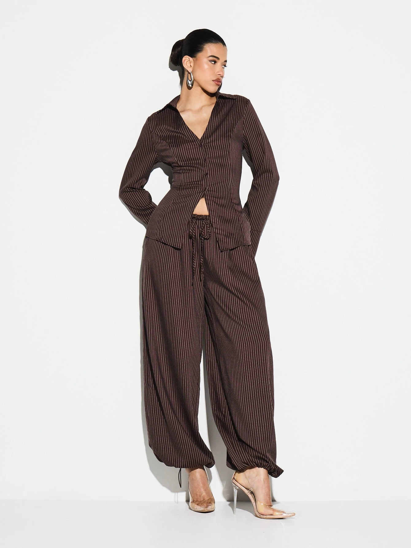 KIZN Pinstripe Shirt With Lace Up Back