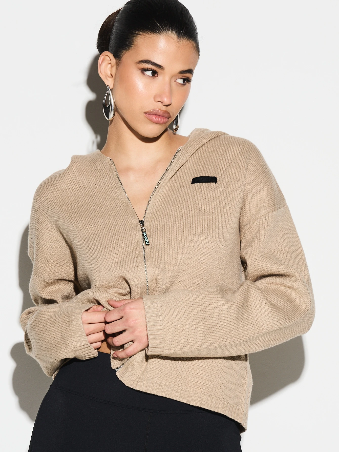 KIZN Knitted Zip Up Hoodie With Contrast Trim