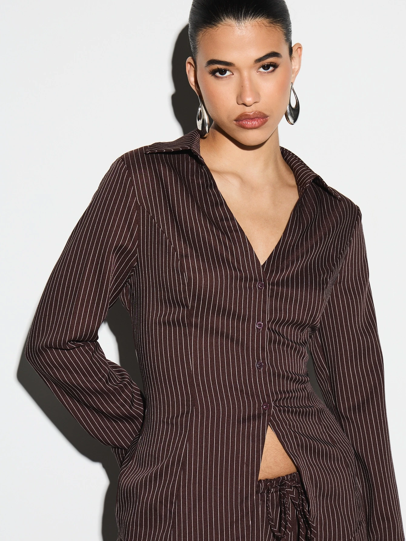 KIZN Pinstripe Shirt With Lace Up Back