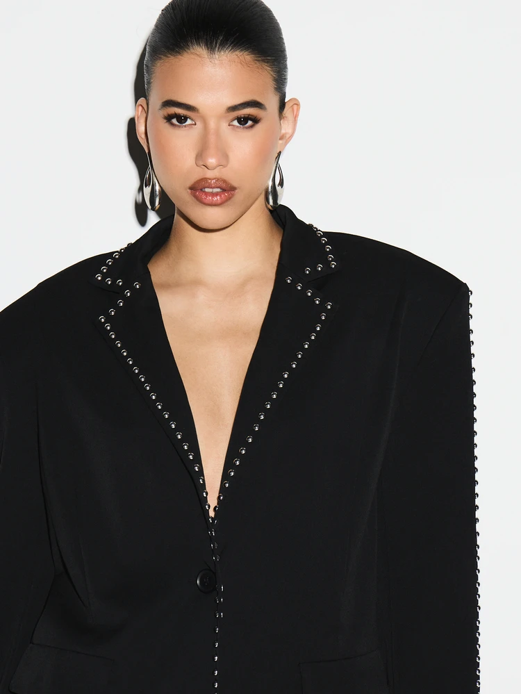 KIZN Studded Double Breasted Blazer With Metal Grommets