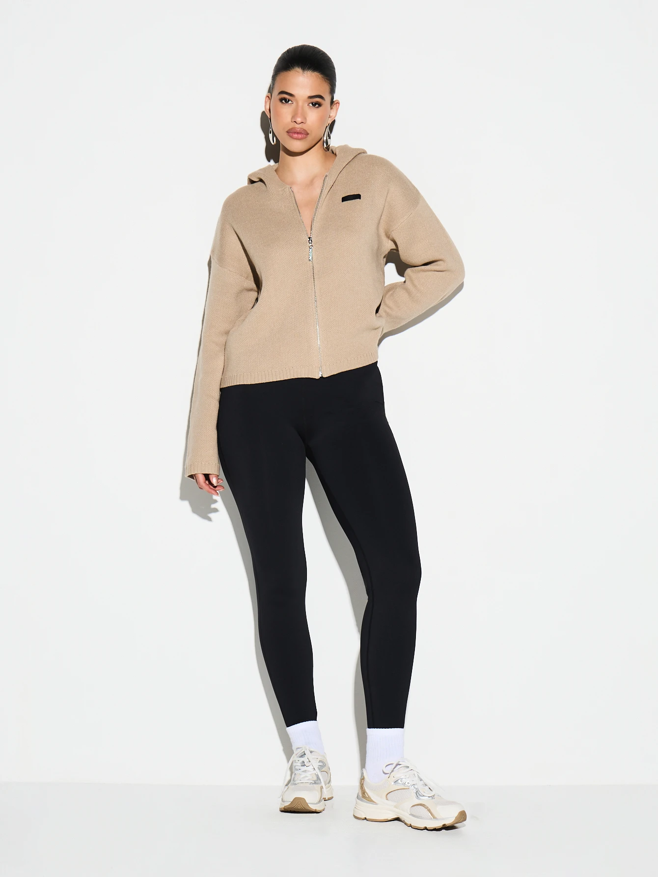 KIZN Knitted Zip Up Hoodie With Contrast Trim