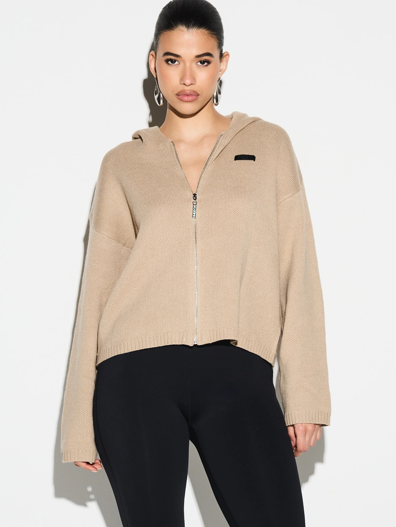 KIZN Knitted Zip Up Hoodie With Contrast Trim