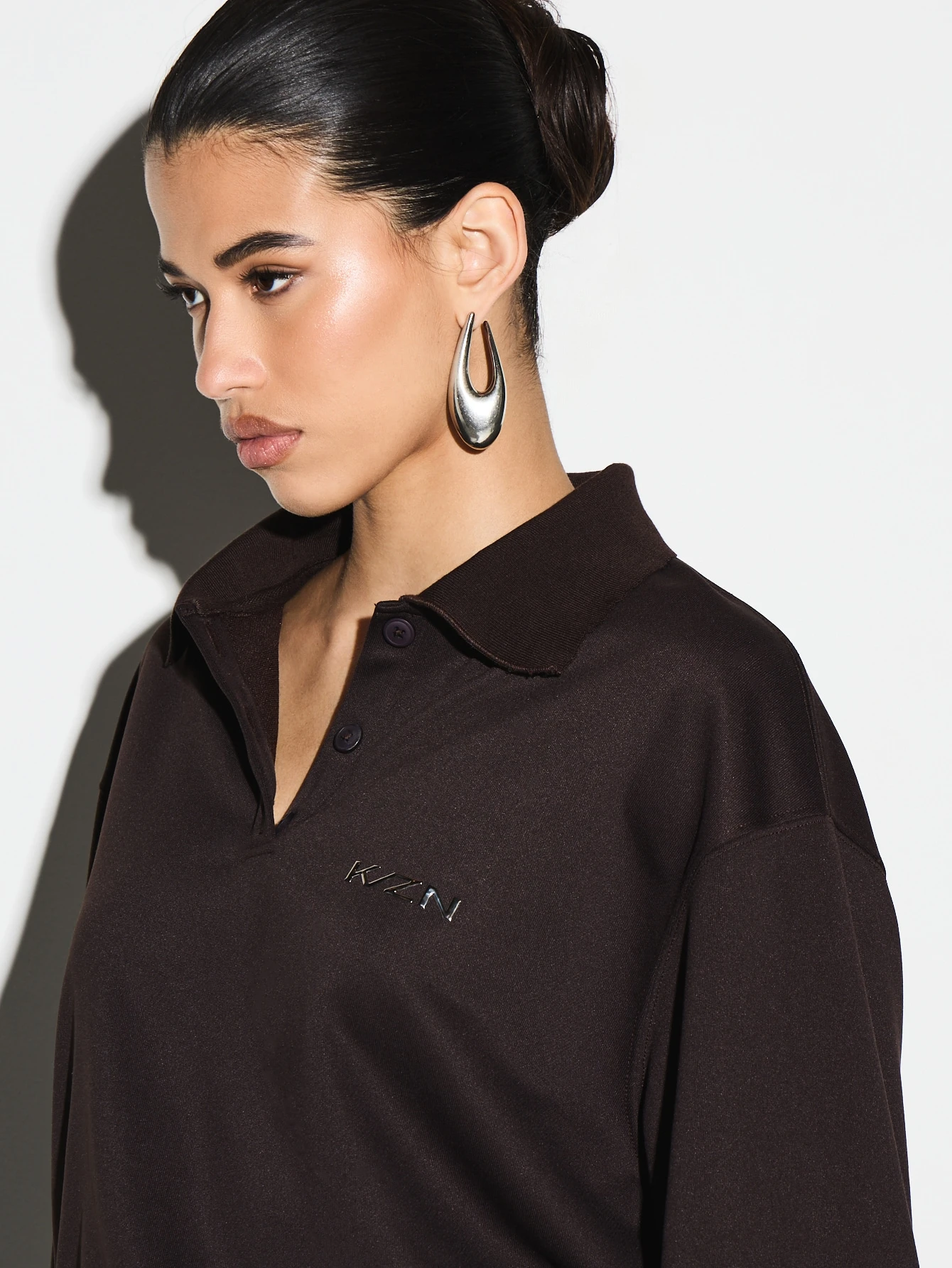 KIZN Collared Pullover Sweatshirt With Buttons
