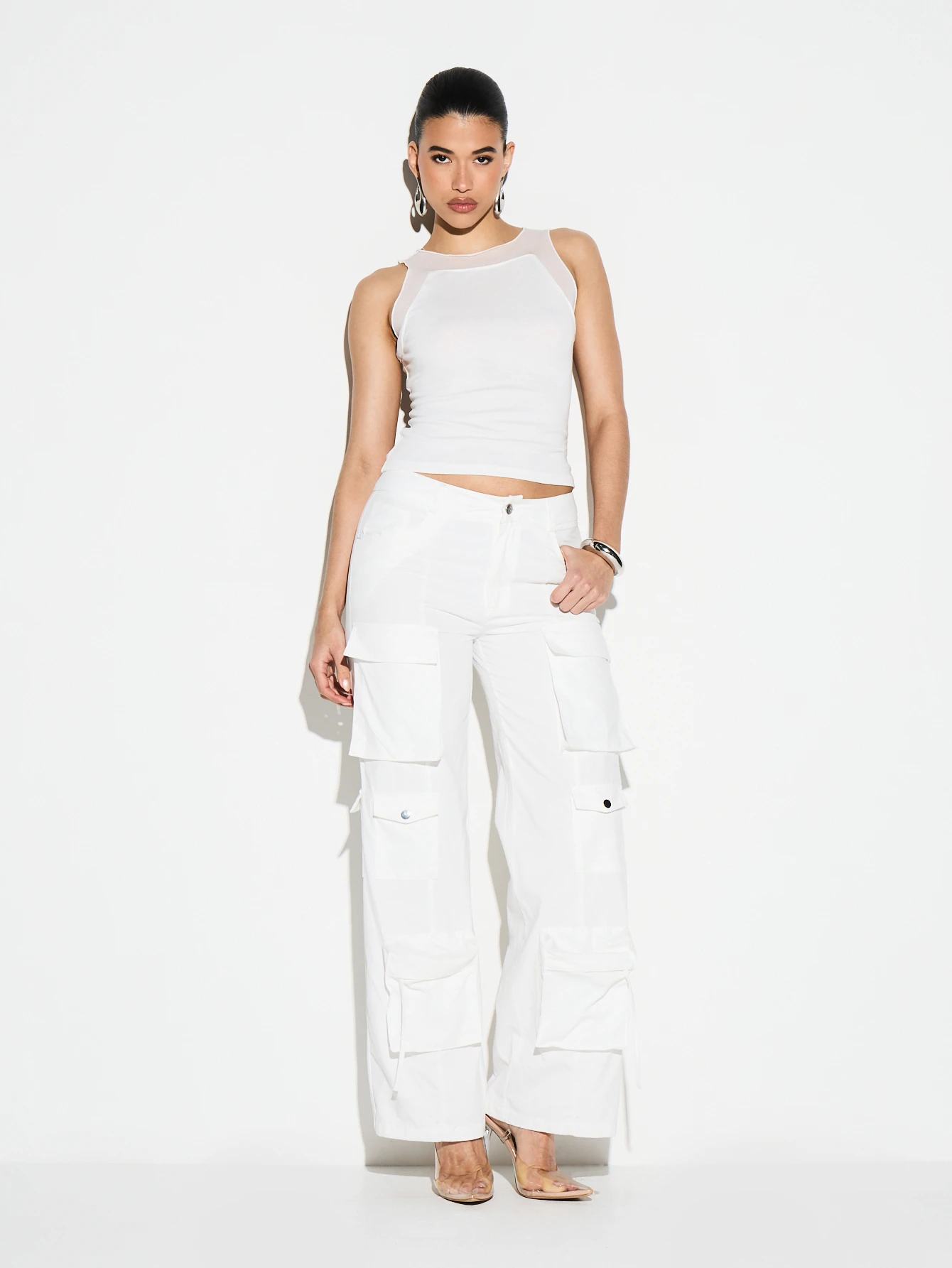 KIZN High Waisted Wide Leg Cargo Pants With Oversized Pockets