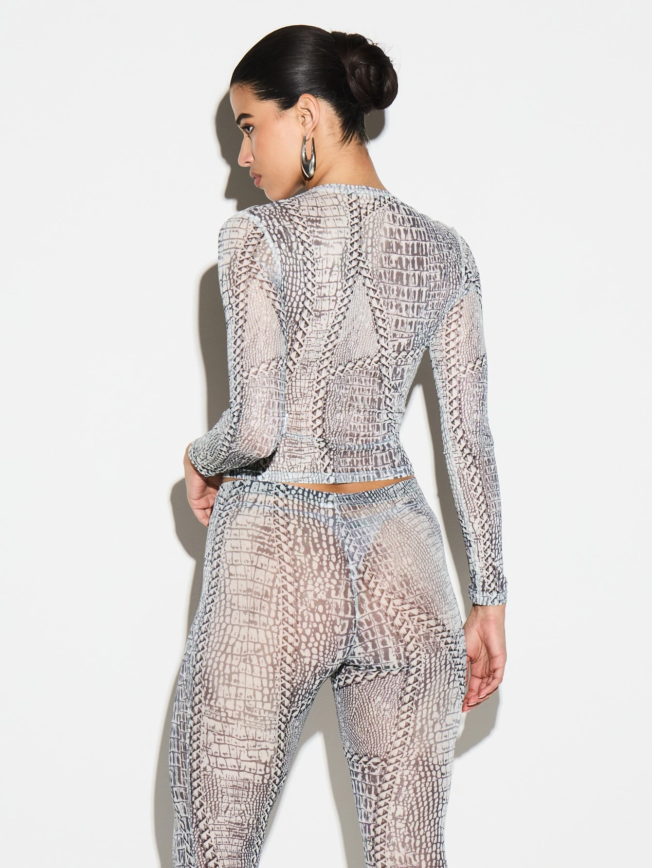 KIZN Snake Print Long Sleeve Crop Top