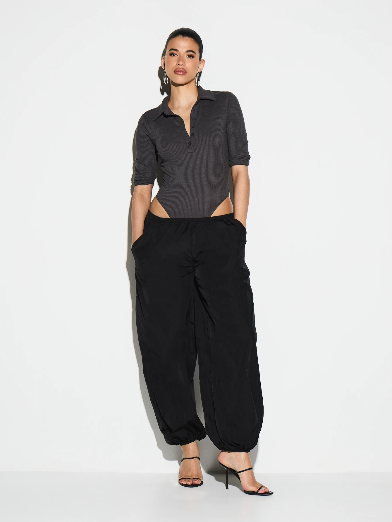 KIZN Ribbed Collared Button Up Bodysuit