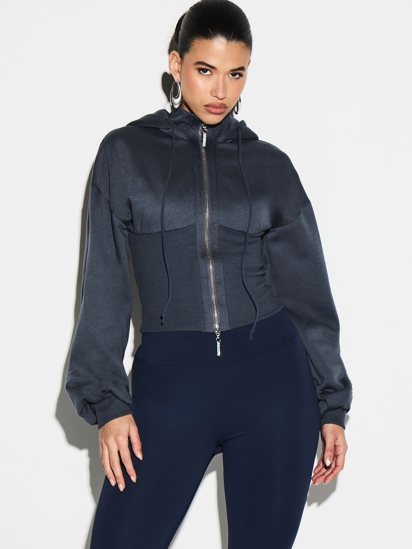 KIZN High Neck Zip Up Hoodie With Drawstring