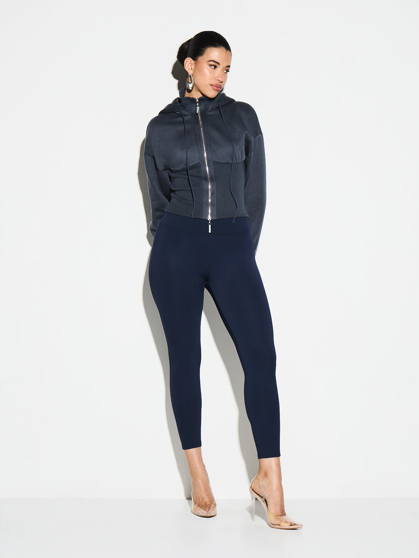 KIZN High Neck Zip Up Hoodie With Drawstring