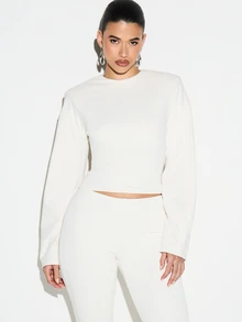 KIZN Top court à manches longues avec col rond et silhouette structurée, doublé de polaire en néoprène, pour l'automne et l'hiver - Blanc - Voir 1