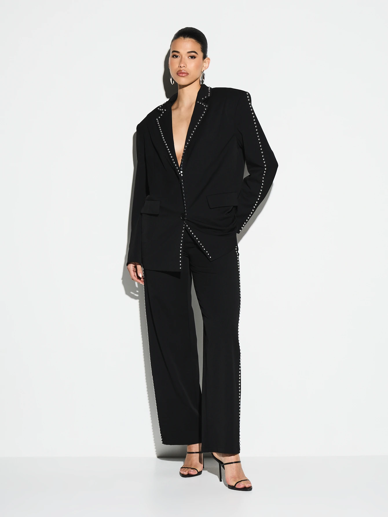 KIZN Studded Double Breasted Blazer With Metal Grommets