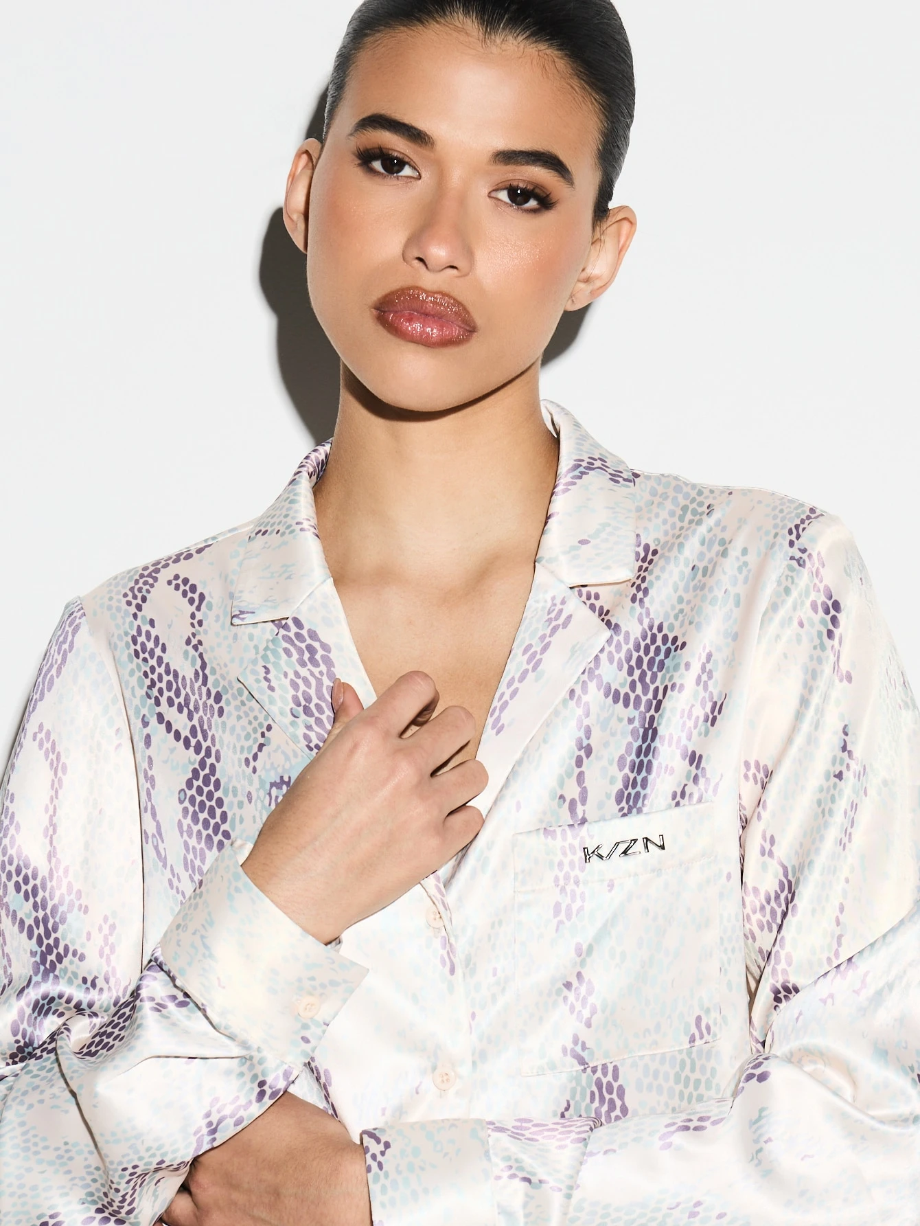 KIZN Snake Print Satin Button Front Pyjama Set