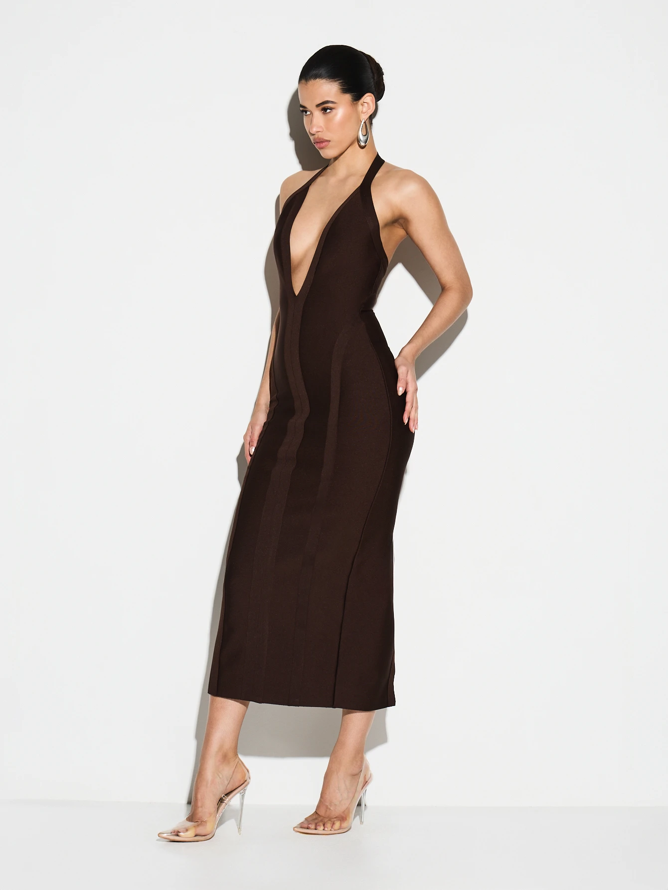 KIZN Halter Neck Bodycon Midi Dress With Back Slit