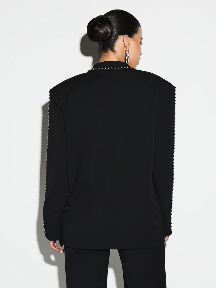 KIZN Studded Double Breasted Blazer With Metal Grommets
