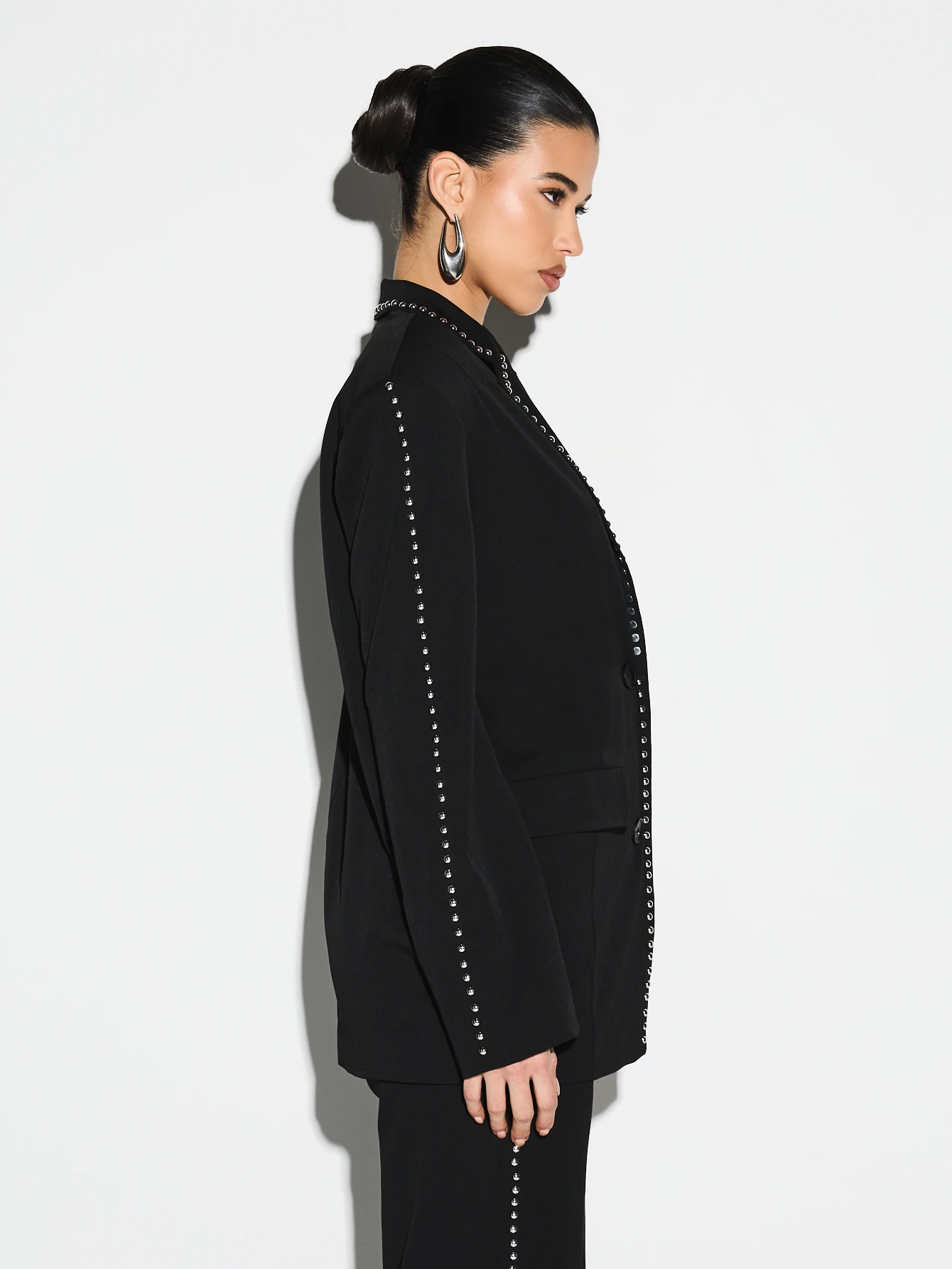 KIZN Studded Double Breasted Blazer With Metal Grommets