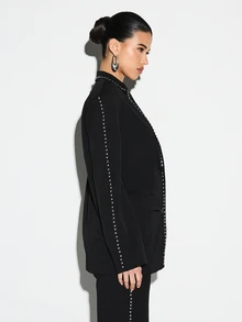 KIZN Blazer à double boutonnage avec revers entaillés, manches longues cloutées, œillets métalliques et épaules structurées, pour occasions professionnelles et formelles - Noir - Voir 4