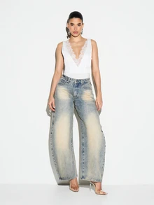 KIZN Women's Plunging Satin Bodysuit With Delicate Lace Trim Deep V-Neck Sleeveless Date Night Evening Wear - White - View 3