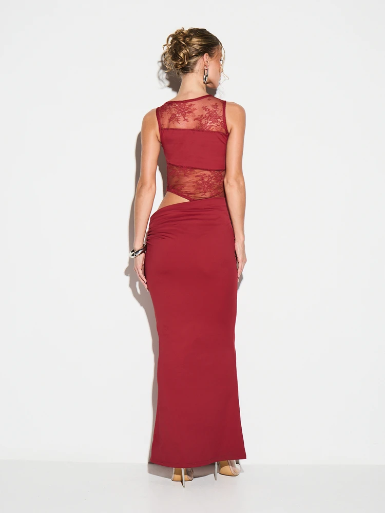 KIZN Lace Insert Cut Out Maxi Dress For Valentine's Day