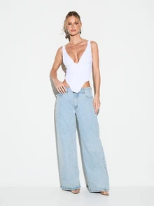KIZN Deep Plunge V Neck Mesh Corset Camisole Top With Ruching And Side Cutouts For Summer Parties For Valentine's Day - White - View 3