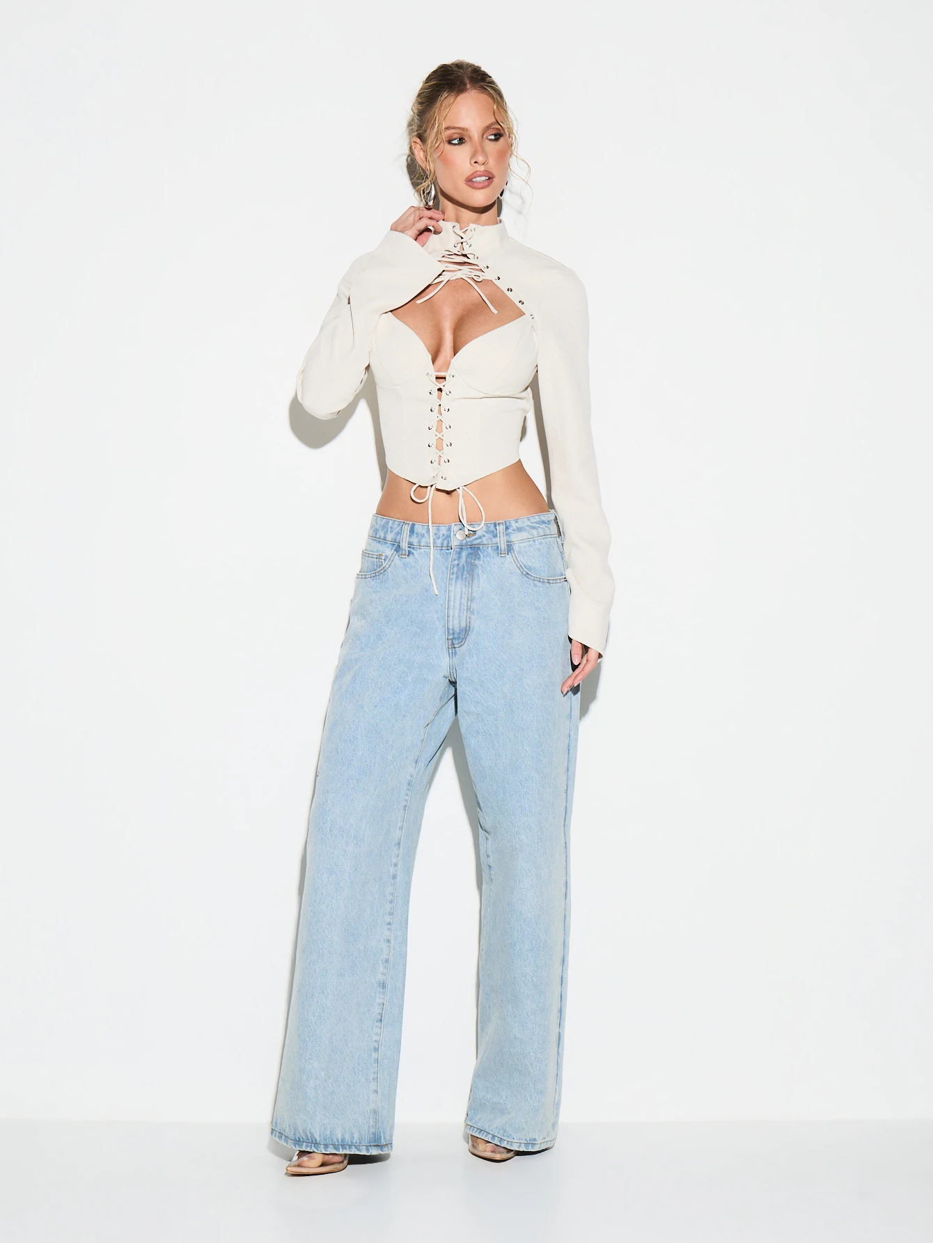 KIZN Long Sleeve Lace Up Corset Top For Valentine's Day