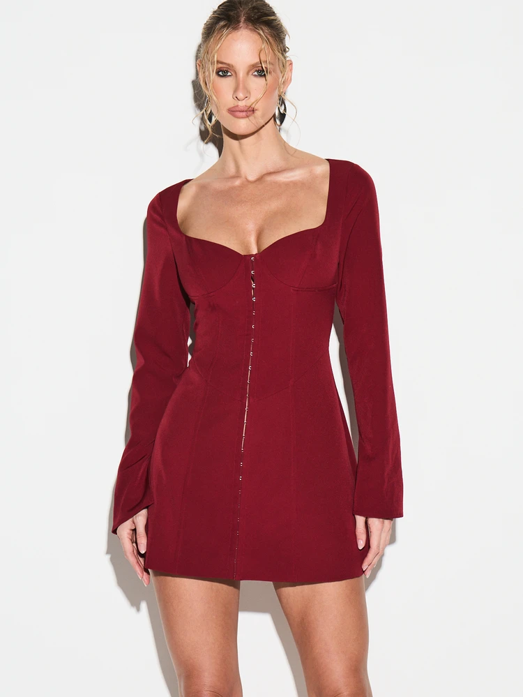 KIZN Hook And Eye Corset Mini Dress With Long Sleeves For Valentine's Day