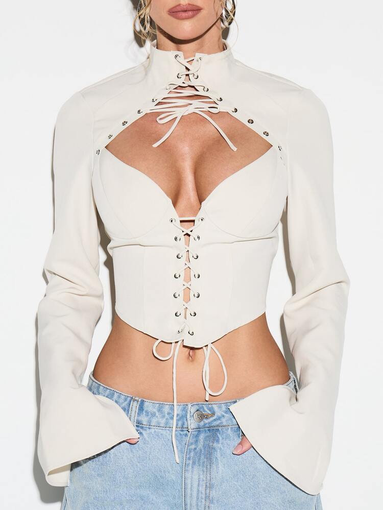 KIZN Top corsetto con lacci a maniche lunghe per San Valentino