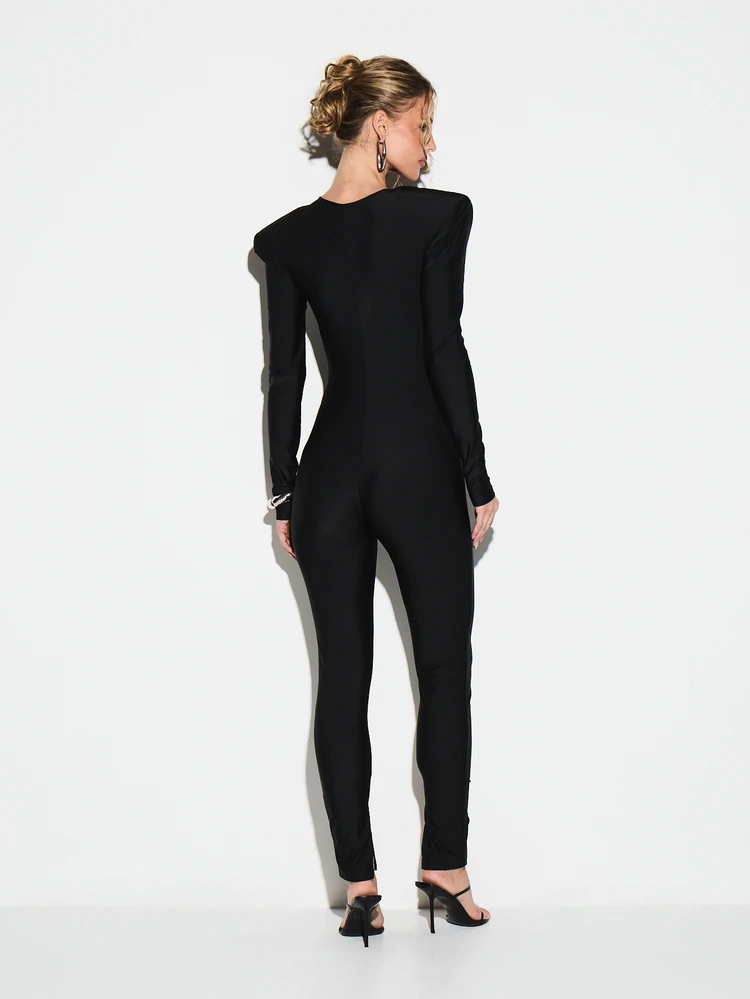 KIZN Shoulder Pad Jumpsuit With Cutout Waist Design For Valentine's Day