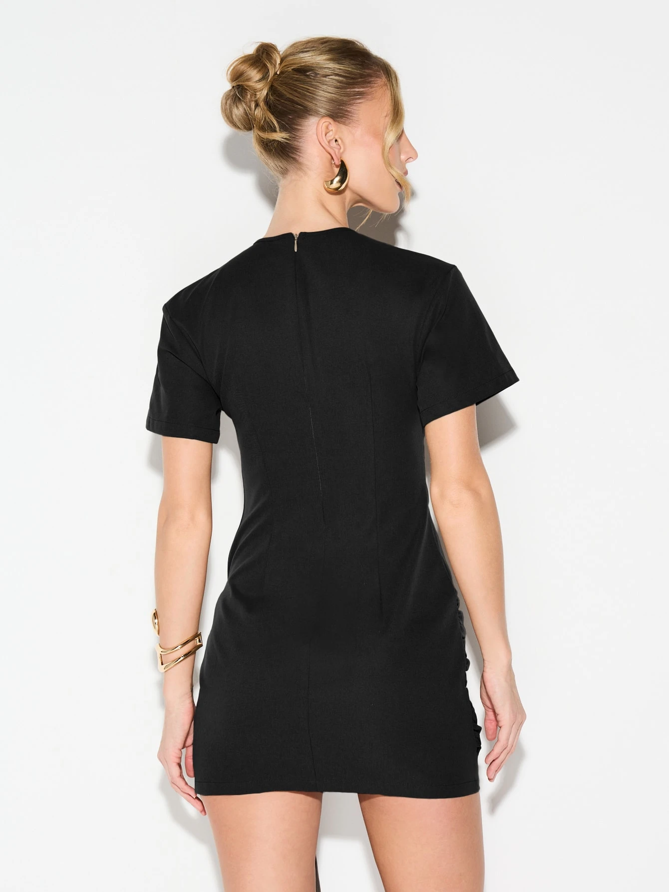 KIZN Short Sleeve Ruched Mini Dress With Drawstring