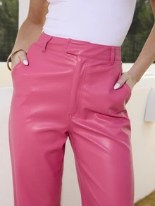 Dancing Leopard Winter Metallic PU Tapered Trousers Autumn Workwear Office Smart Casual Dinner Lobby Commute Meetings Showroom Refined Modern Polished Timeless Elegant Versatile - Pink - View 4