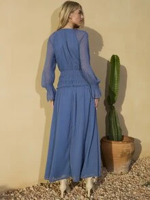 Dancing Leopard Đầm maxi eo nhún màu xanh Hydra, trang phục mùa hè cho nữ, đầm dự tiệc cưới, đầm đi nghỉ mát, đầm đi du lịch, đầm dự tiệc ngoài trời, đầm hẹn hò, đầm dạ hội, đầm dự sự kiện, đầm phong cách Boho. - Màu xanh lam - Xem 2