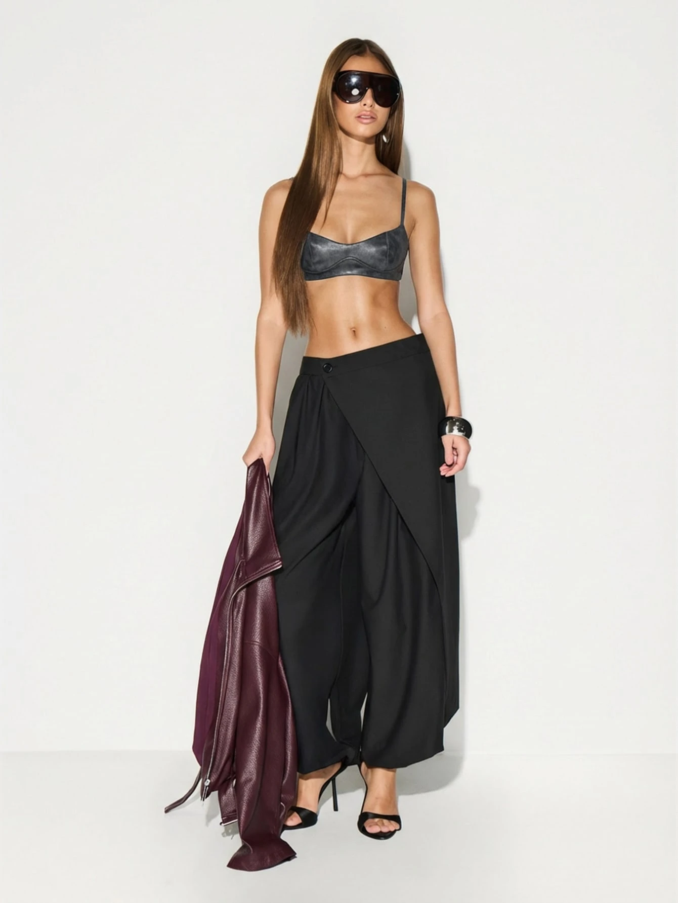 KIZN Faux Leather Bustier Bra Top With Sweetheart Neckline