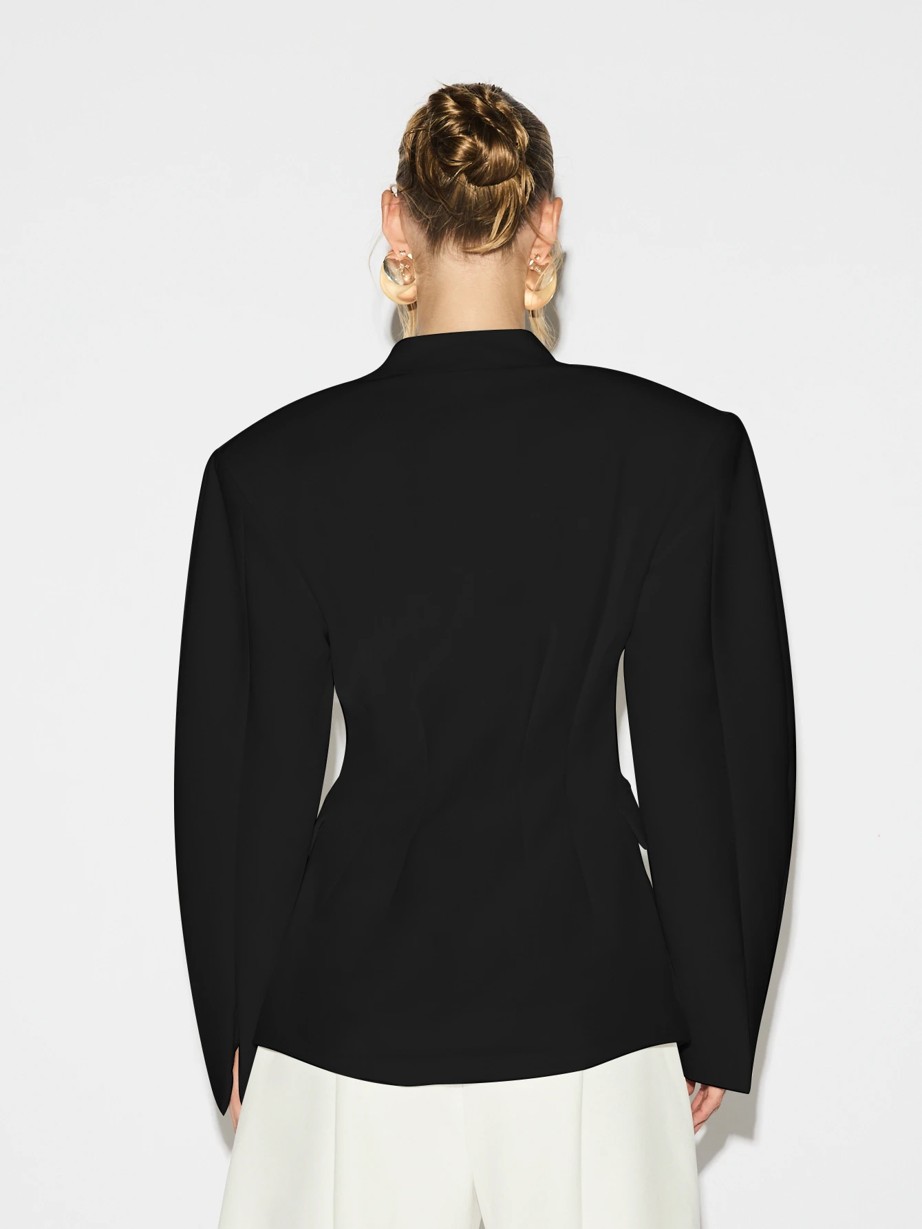 KIZN Shoulder Pad Wrap Blazer With Statement Button