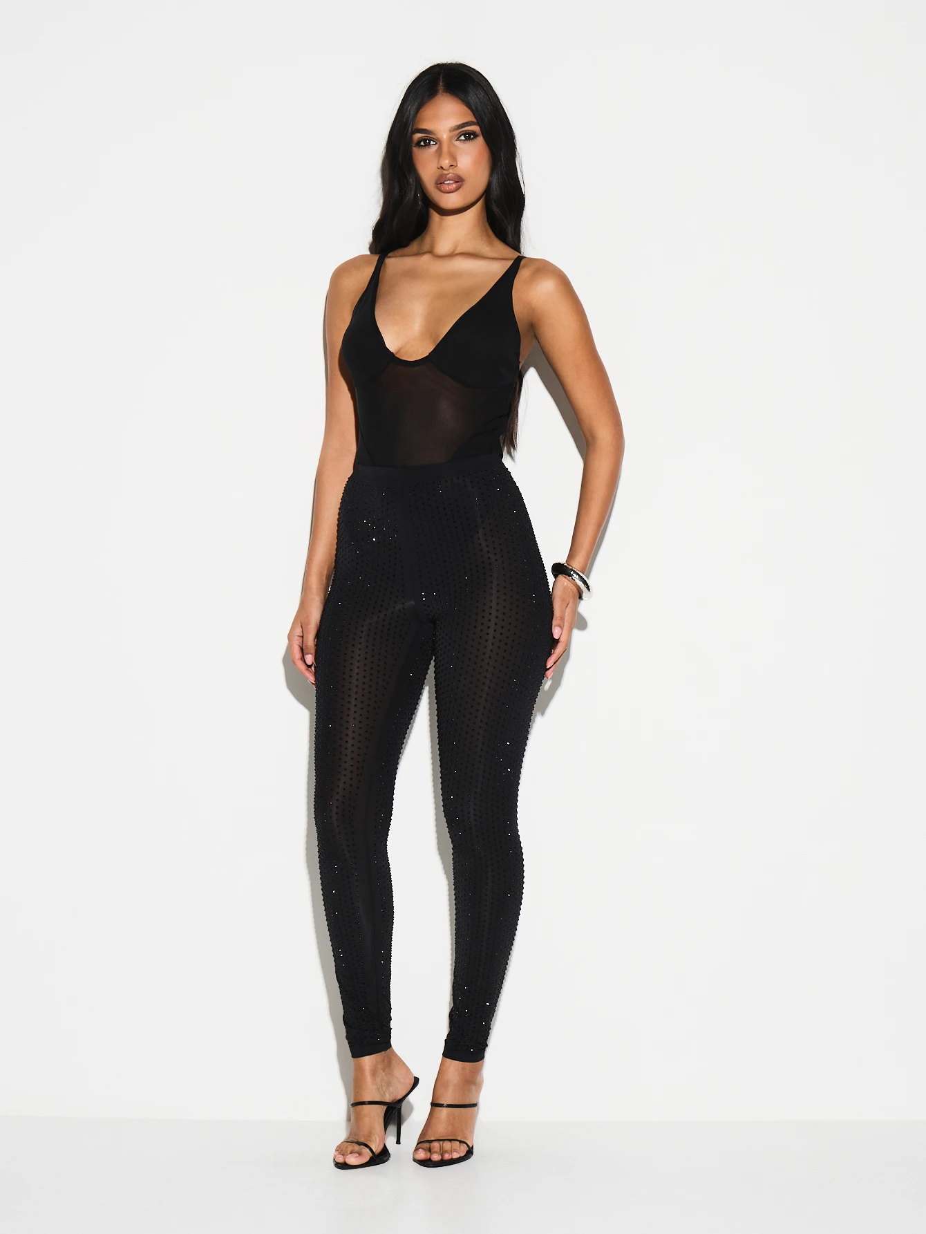 KIZN Hotfix Sheer Mesh Leggings With Rhinestones