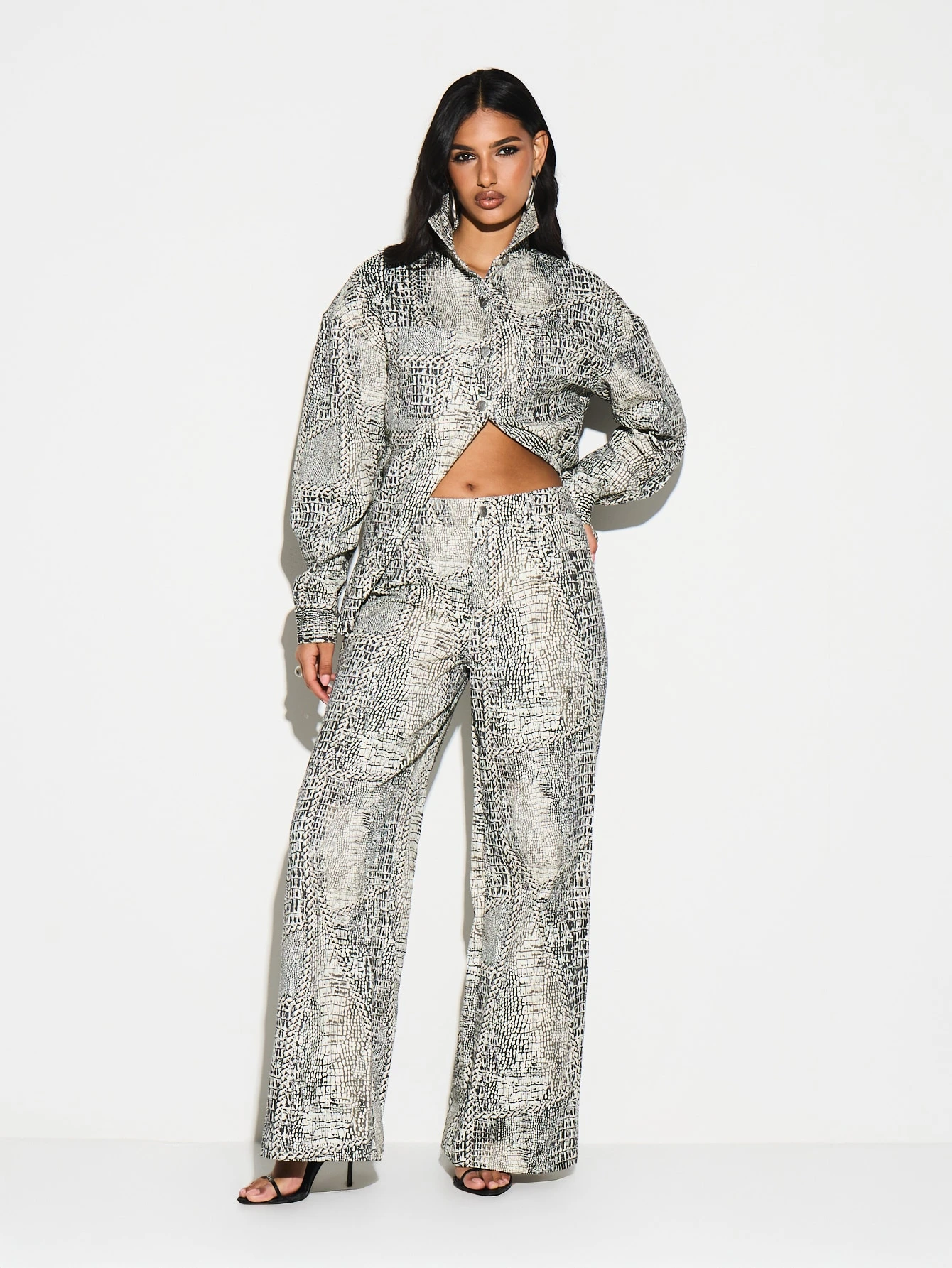 KIZN Crocodile Print Wide Leg Palazzo Pants