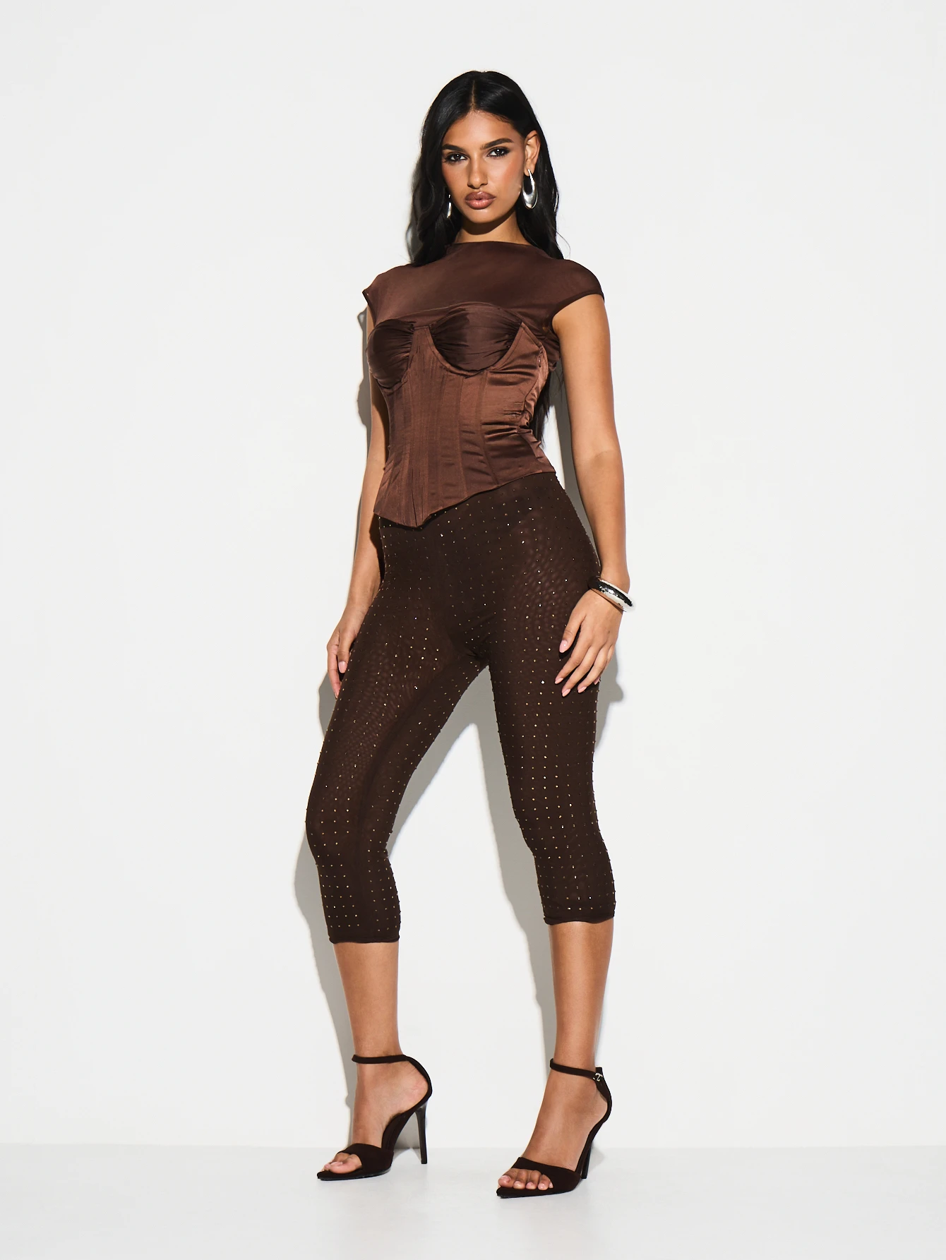 KIZN Rhinestone Studded Capri Leggings With Sparkle Detail