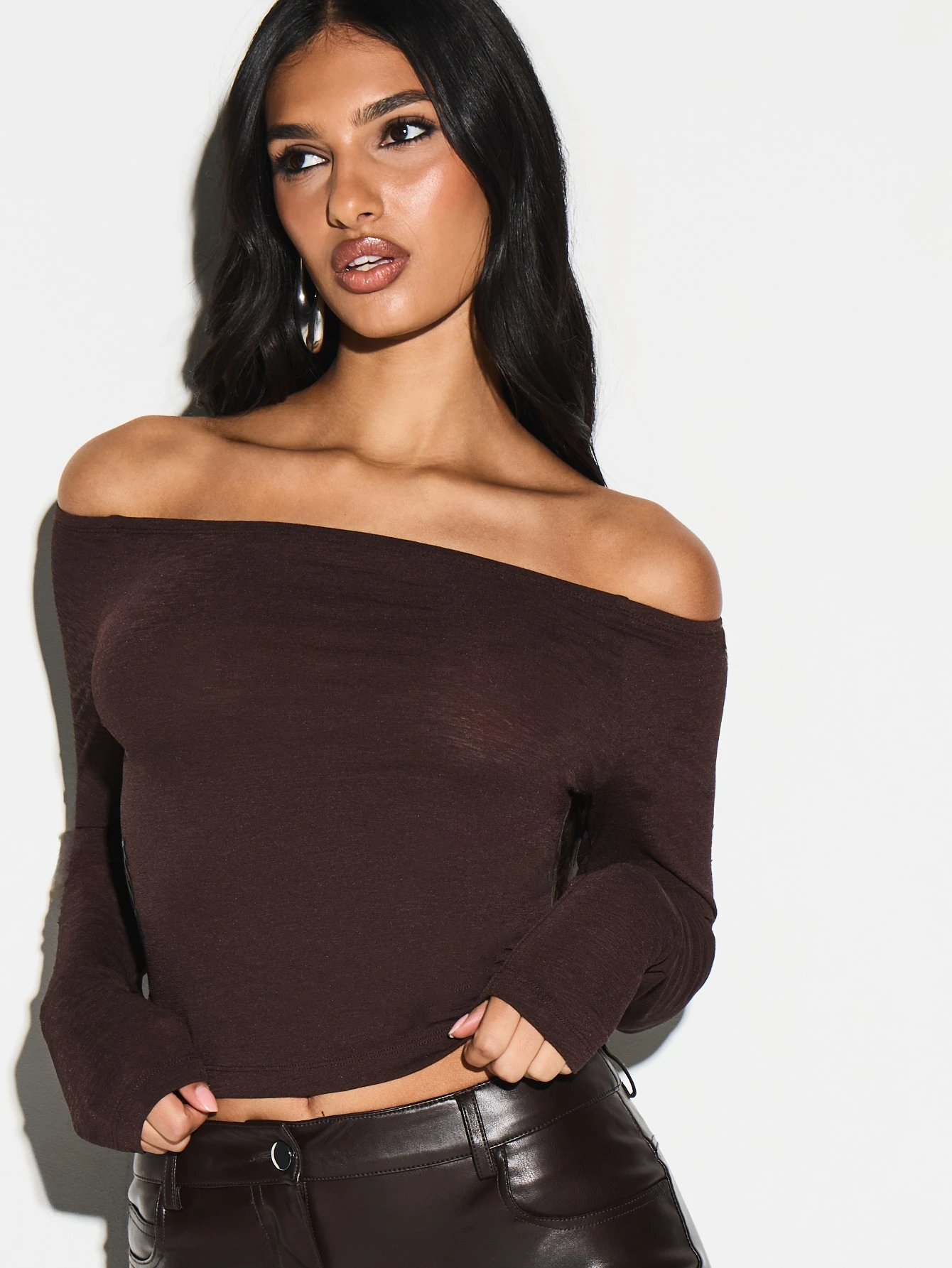 KIZN Off Shoulder Ribbed Knit Bodysuit